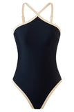 Maillot de bain une pièce noir avec bordure contrastée nude