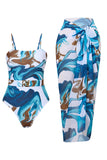 Maillot de bain une pièce imprimé bleu avec couverture