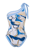 Maillot de bain bleu plage imprimé une épaule