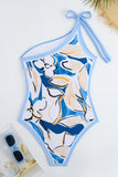 Maillot de bain bleu plage imprimé une épaule
