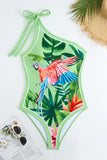 Maillot de bain à une épaule imprimé tropical vert