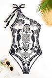 Noir Blanc Maillot de bain de plage à une épaule imprimé avec couverture