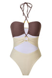 Maillot de bain une pièce découpé dos nu ivoire avec couverture