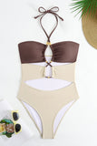 Maillot de bain une pièce découpé dos nu ivoire avec couverture