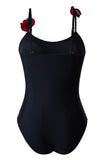 Maillot de bain une pièce à bretelles spaghetti noir avec couverture à volants