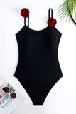 Maillot de bain une pièce à bretelles spaghetti noir avec couverture à volants