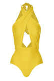 Maillot de bain une pièce une pièce imprimé jaune licol