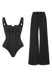Maillot de bain une pièce sans manches noir avec pantalon