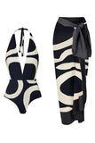 Maillot De Bain Une Pièce Imprimé Noir Et Blanc Dos Nu