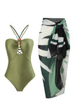 Maillots de bain de plage une pièce vert poussiéreux découpés