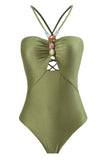 Maillots de bain de plage une pièce vert poussiéreux découpés