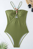 Maillots de bain de plage une pièce vert poussiéreux découpés
