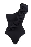 Noir Blanc Maillots de bain de plage une pièce à volants