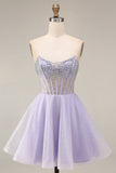 Corset court court de rentrée A Line Lilas sequins Corset Courte de rentrée avec perles