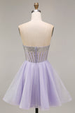 Corset court court de rentrée A Line Lilas sequins Corset Courte de rentrée avec perles