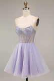 Corset court court de rentrée A Line Lilas sequins Corset Courte de rentrée avec perles