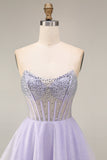 Corset court court de rentrée A Line Lilas sequins Corset Courte de rentrée avec perles