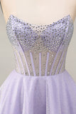 Corset court court de rentrée A Line Lilas sequins Corset Courte de rentrée avec perles