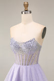 Corset court court de rentrée A Line Lilas sequins Corset Courte de rentrée avec perles