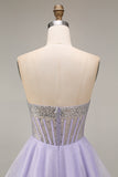 Corset court court de rentrée A Line Lilas sequins Corset Courte de rentrée avec perles