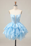 Corset à plusieurs niveaux bleu Une robe de bal sans bretelles avec lacets dans le dos