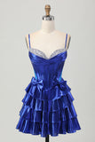 Métallique A Ligne Tiered Corset Robe de cocktail avec Noeuds