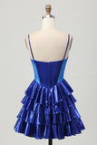 Métallique A Ligne Tiered Corset Robe de cocktail avec Noeuds