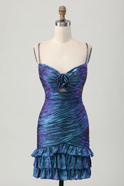 Bleu métallisé violet moulante découpé à volants Homecoming Dress