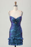 Bleu métallisé violet moulante découpé à volants Homecoming Dress