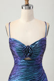 Bleu métallisé violet moulante découpé à volants Homecoming Dress