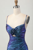 Bleu métallisé violet moulante découpé à volants Homecoming Dress