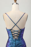 Bleu métallisé violet moulante découpé à volants Homecoming Dress