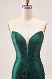Robe moulante de retour vert foncé scintillante sans bretelles