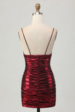 Robe de bal courte froncée froncée scintillante bordeaux scintillante
