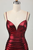 Robe de bal courte froncée froncée scintillante bordeaux scintillante