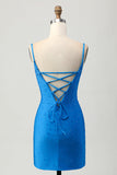Robe de cocktail courte moulante scintillante avec perles