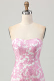Robe de soirée courte à fleurs roses à épaules dénudées avec manches amovibles