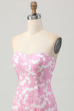 Robe de soirée courte à fleurs roses à épaules dénudées avec manches amovibles