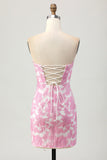 Robe de soirée courte à fleurs roses à épaules dénudées avec manches amovibles