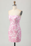 Robe de soirée courte à fleurs roses à épaules dénudées avec manches amovibles