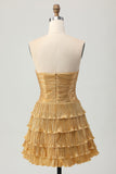 Robe de cocktail plissée plissée dorée métallisée