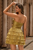 Robe de cocktail plissée plissée dorée métallisée