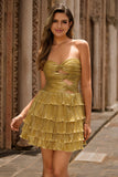 Robe de cocktail plissée plissée dorée métallisée