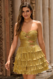 Robe de cocktail plissée plissée dorée métallisée