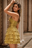 Robe de cocktail plissée plissée dorée métallisée
