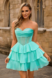 Robe de cocktail Corset sans bretelles Une ligne verte de balles avec perles