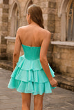Robe de cocktail Corset sans bretelles Une ligne verte de balles avec perles
