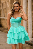 Robe de cocktail Corset sans bretelles Une ligne verte de balles avec perles