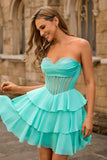 Robe de cocktail Corset sans bretelles Une ligne verte de balles avec perles