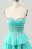 Vert Une ligne Sweetheart Corset Robe de bal avec perles